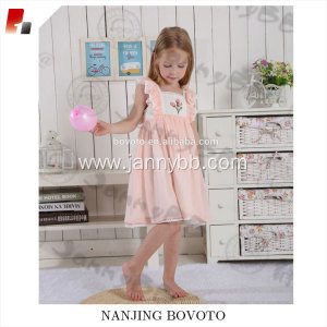 Pink flowers embroidered smocking BBQ dress